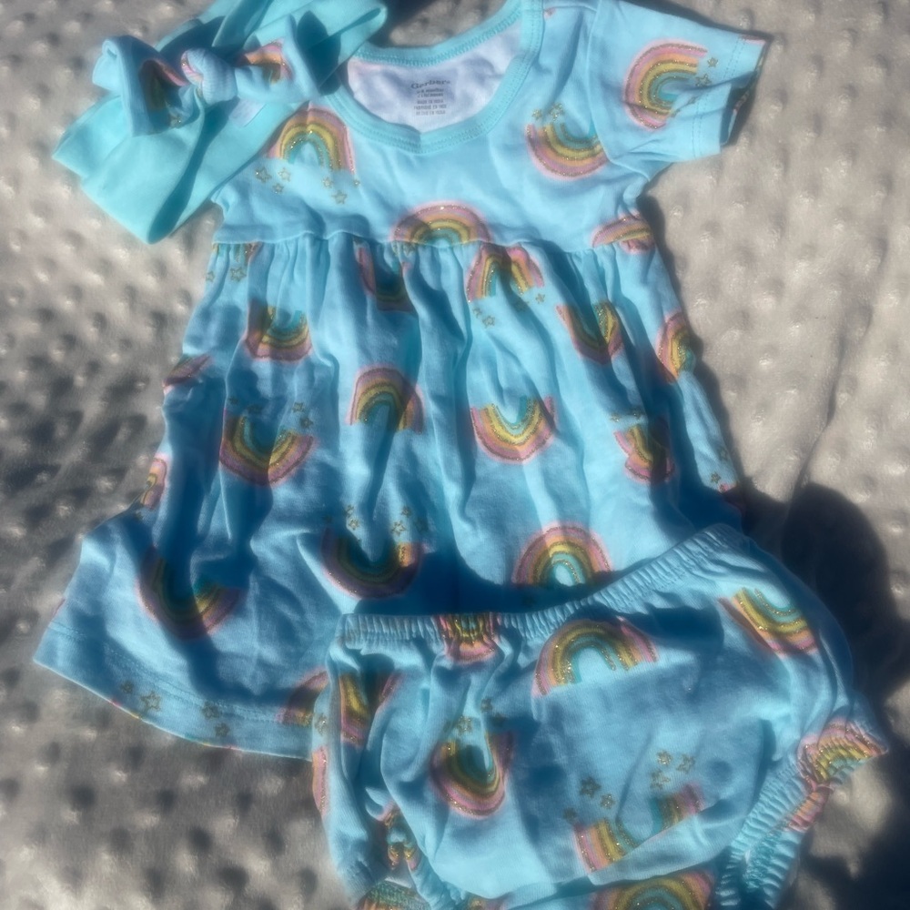 Gerber Blue Rainbow Print Kids Set with Headband